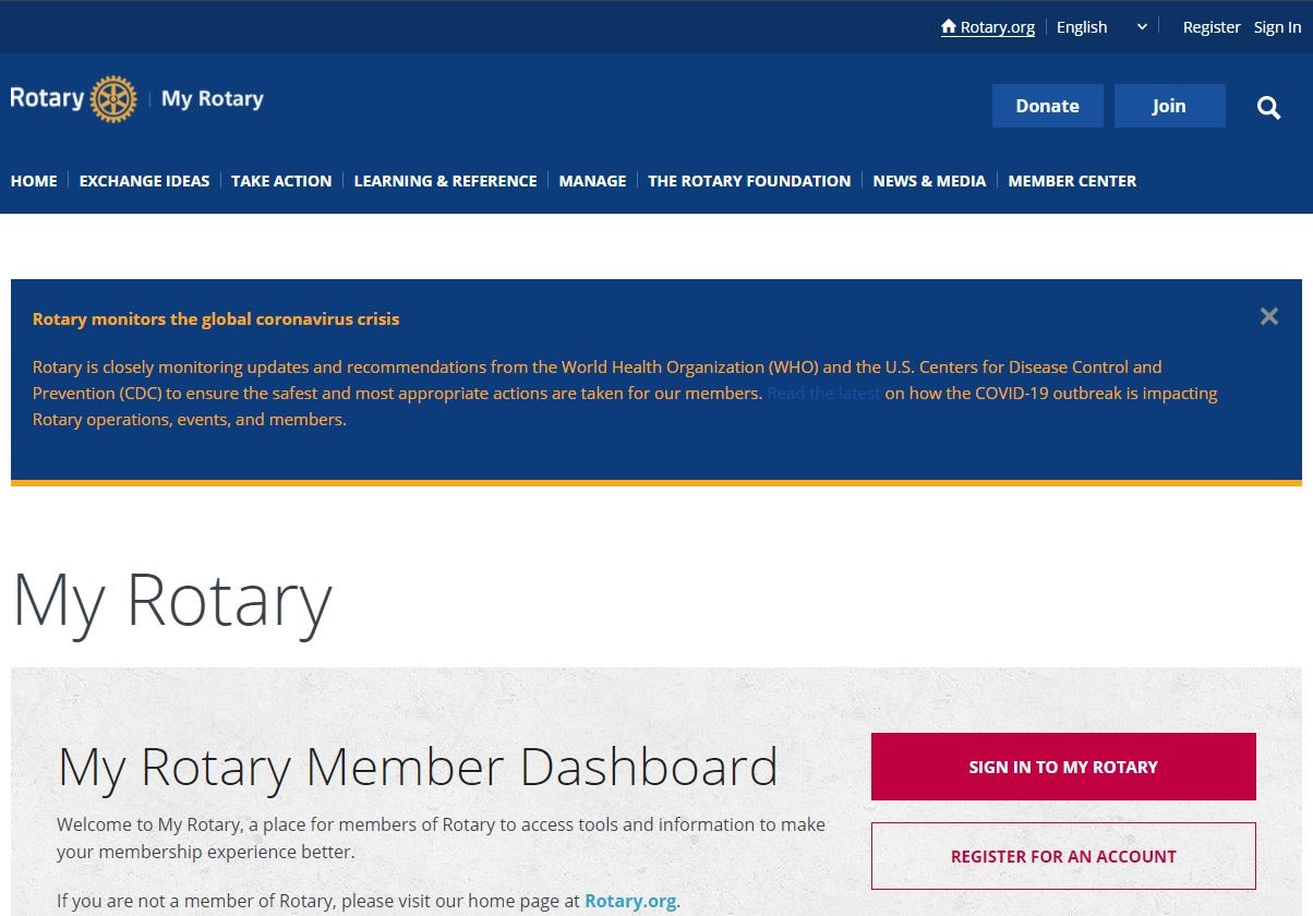 MyRotary website: register for an account