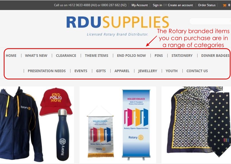 Rotary Down Under Supplies website home page