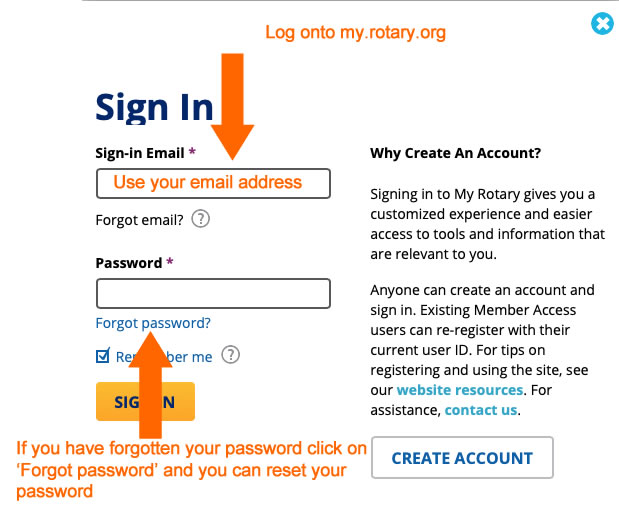 Logging into MyRotary